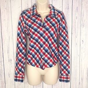 Tommy Hilfiger vintage plaid button down shirt cotton red white blue rhinestones
